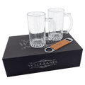 Lazerburst Beer Set with Two 14 oz. Mugs and One Laserable Leatherette Bottle Opener