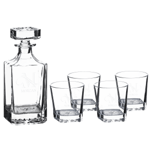 Polar Camel 750 mL Square Glass Decanter Set with Four 11 oz. Rocks Glasses in Gift Box with Printed Paper Sleeve
