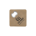 4" x 4" Square Bamboo Laserable Leatherette Coaster with Bottle Opener