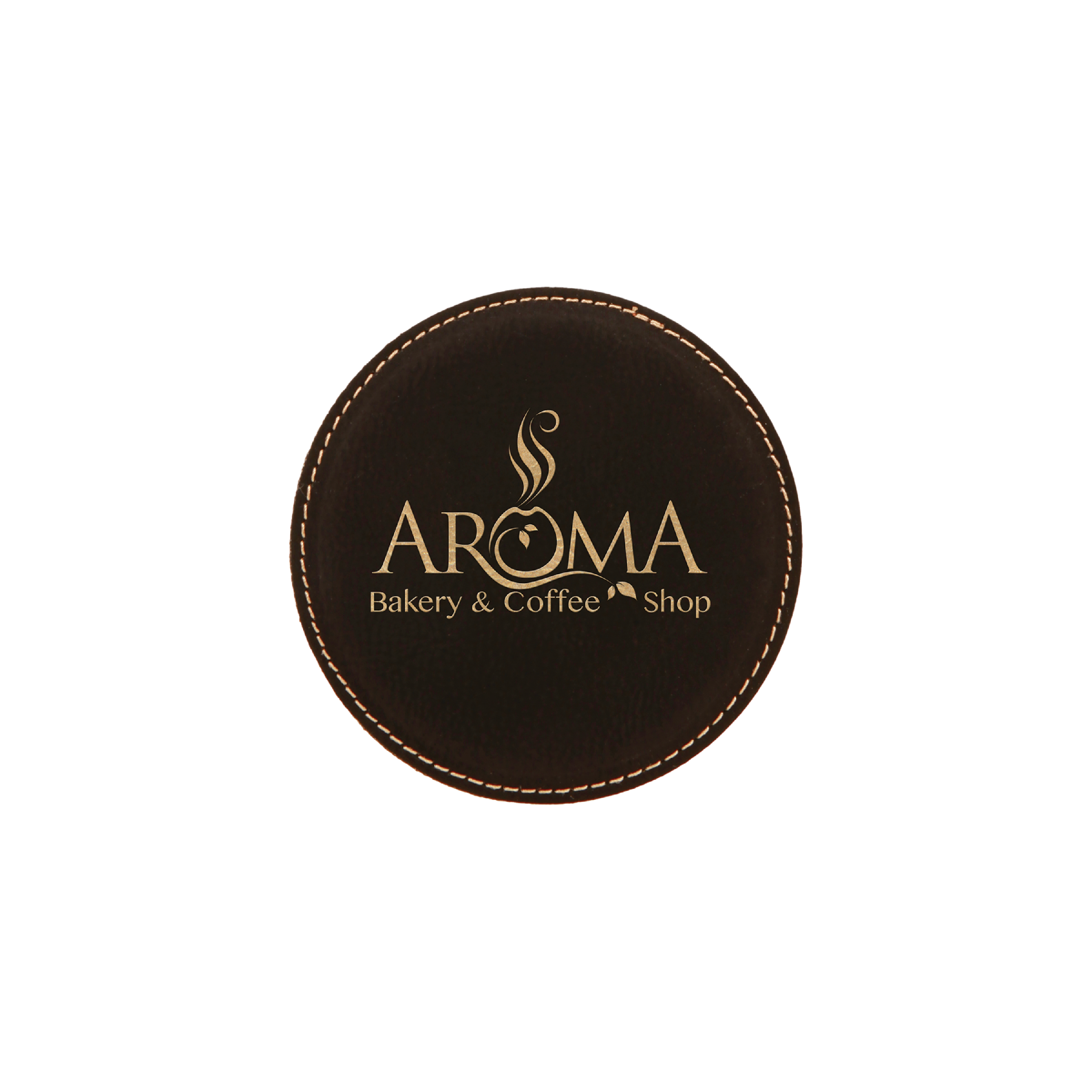 4" Round Bamboo Laserable Leatherette Coaster