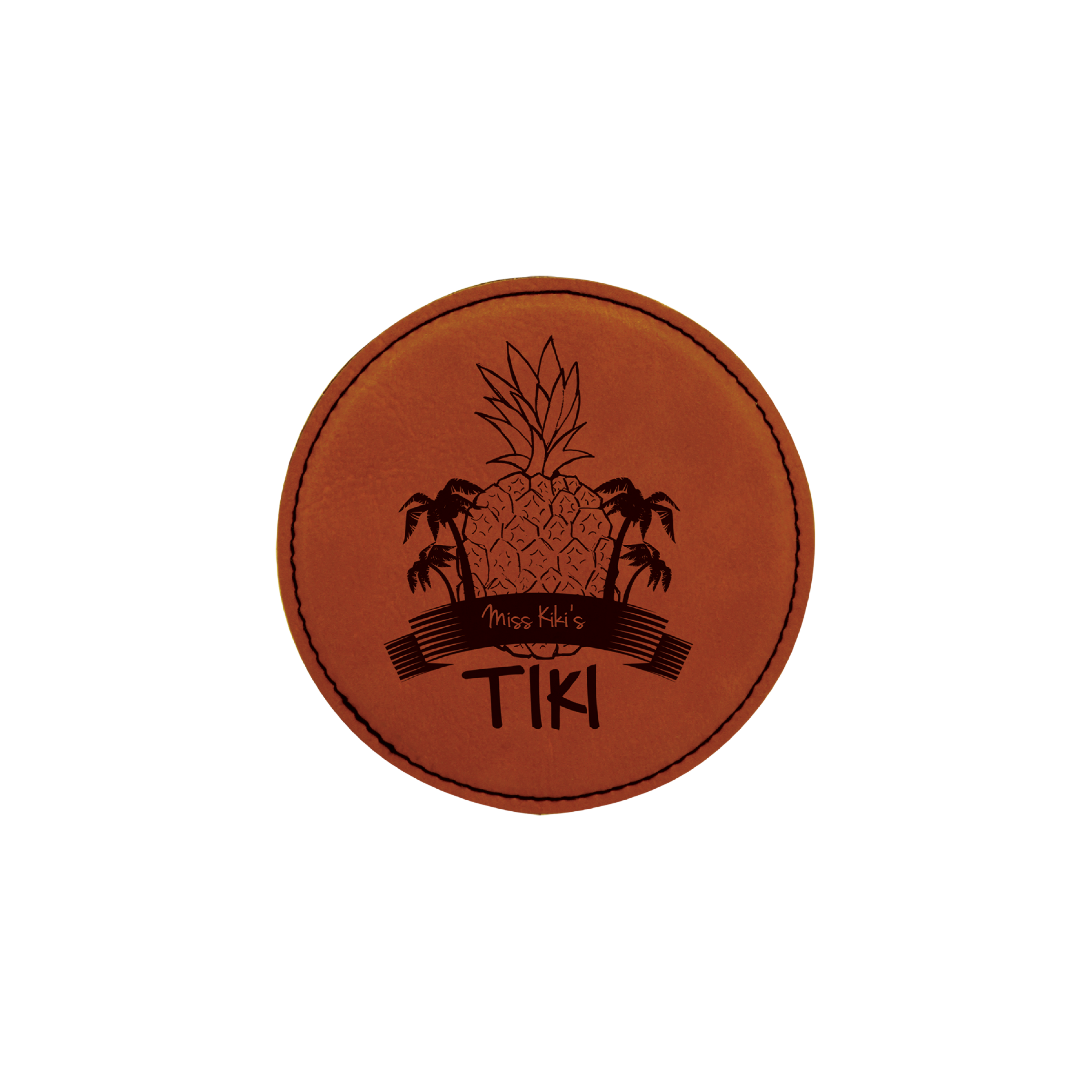 4" Round Bamboo Laserable Leatherette Coaster
