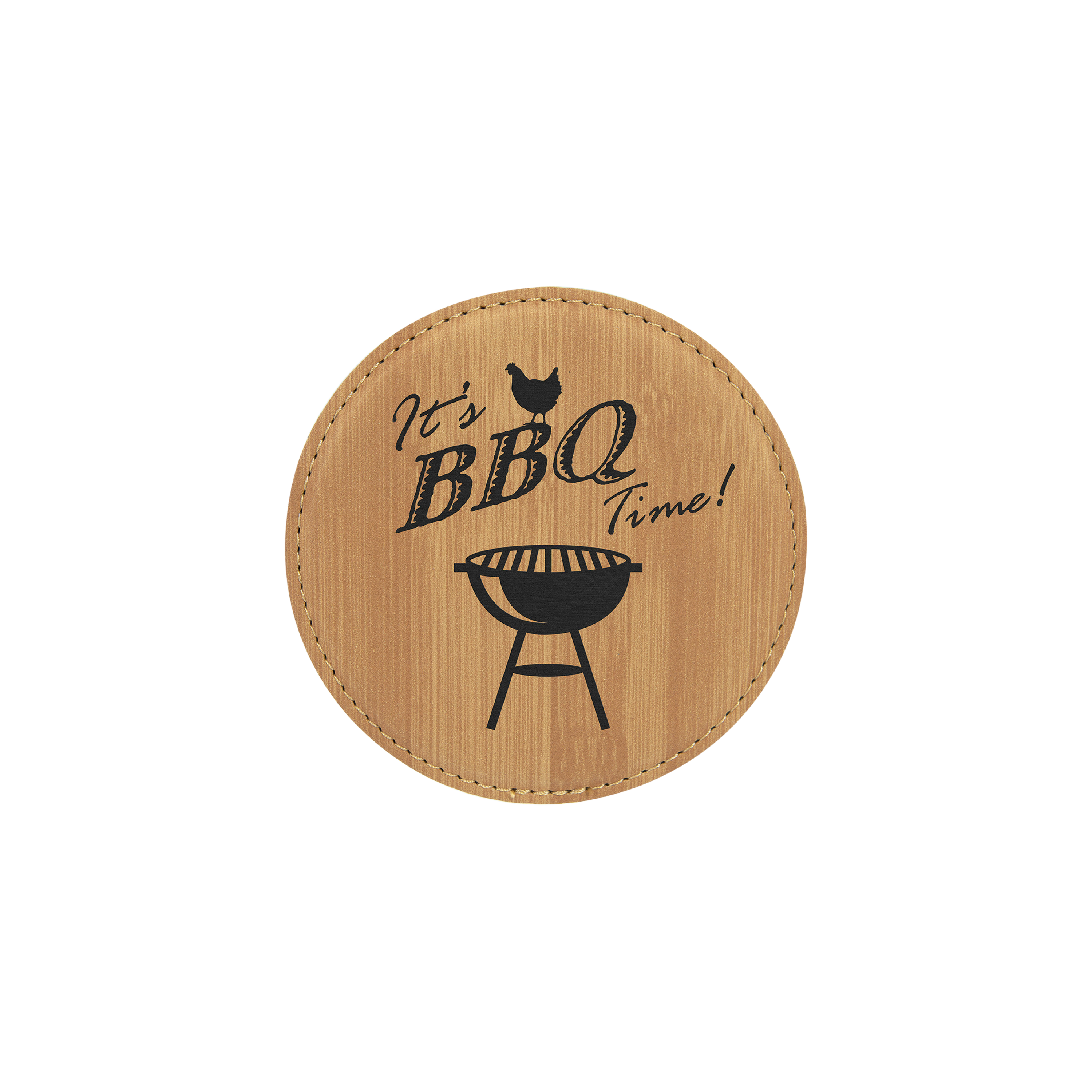4" Round Bamboo Laserable Leatherette Coaster