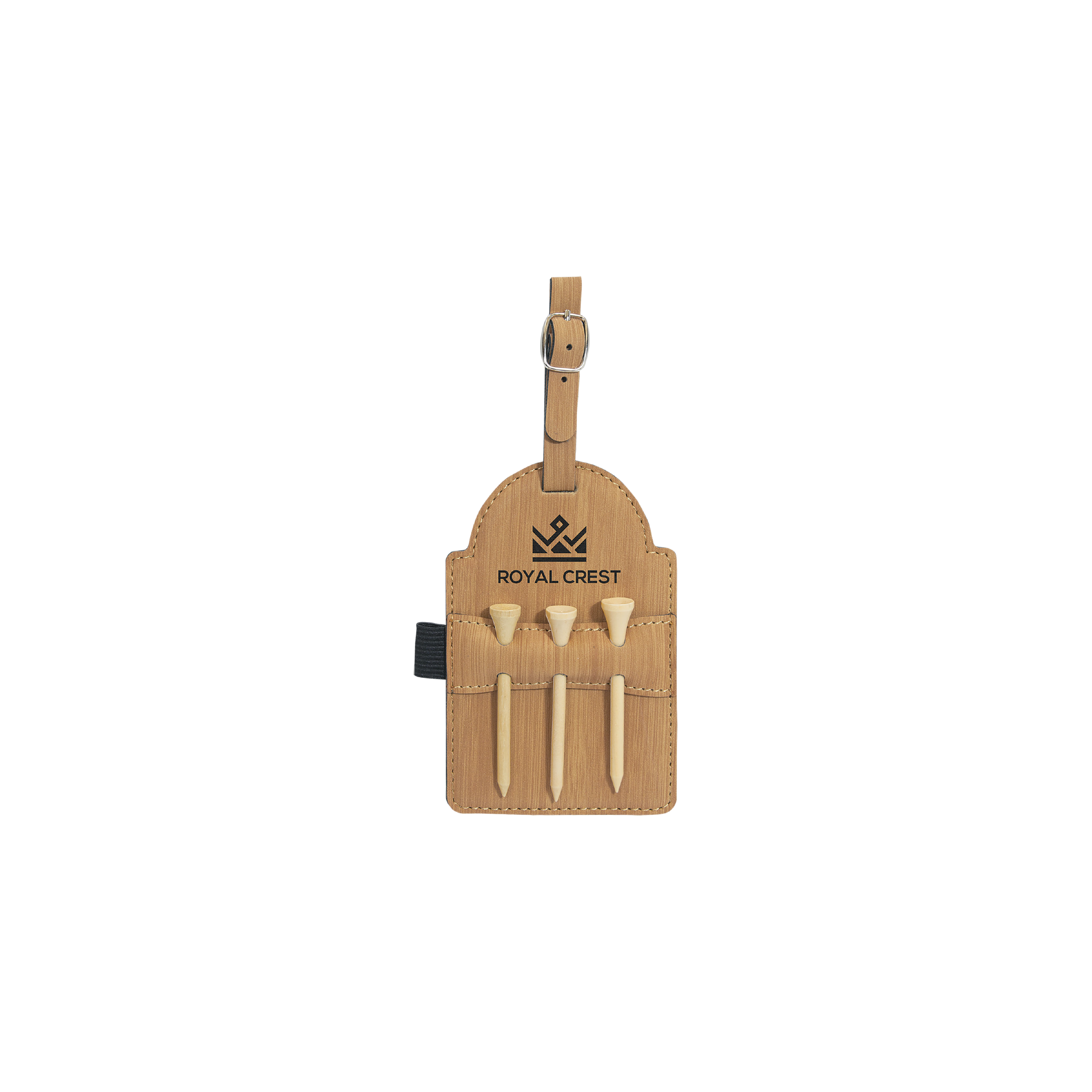 5" x 3 1/4" Bamboo Laserable Leatherette Golf Bag Tag with 3 Wooden Tees