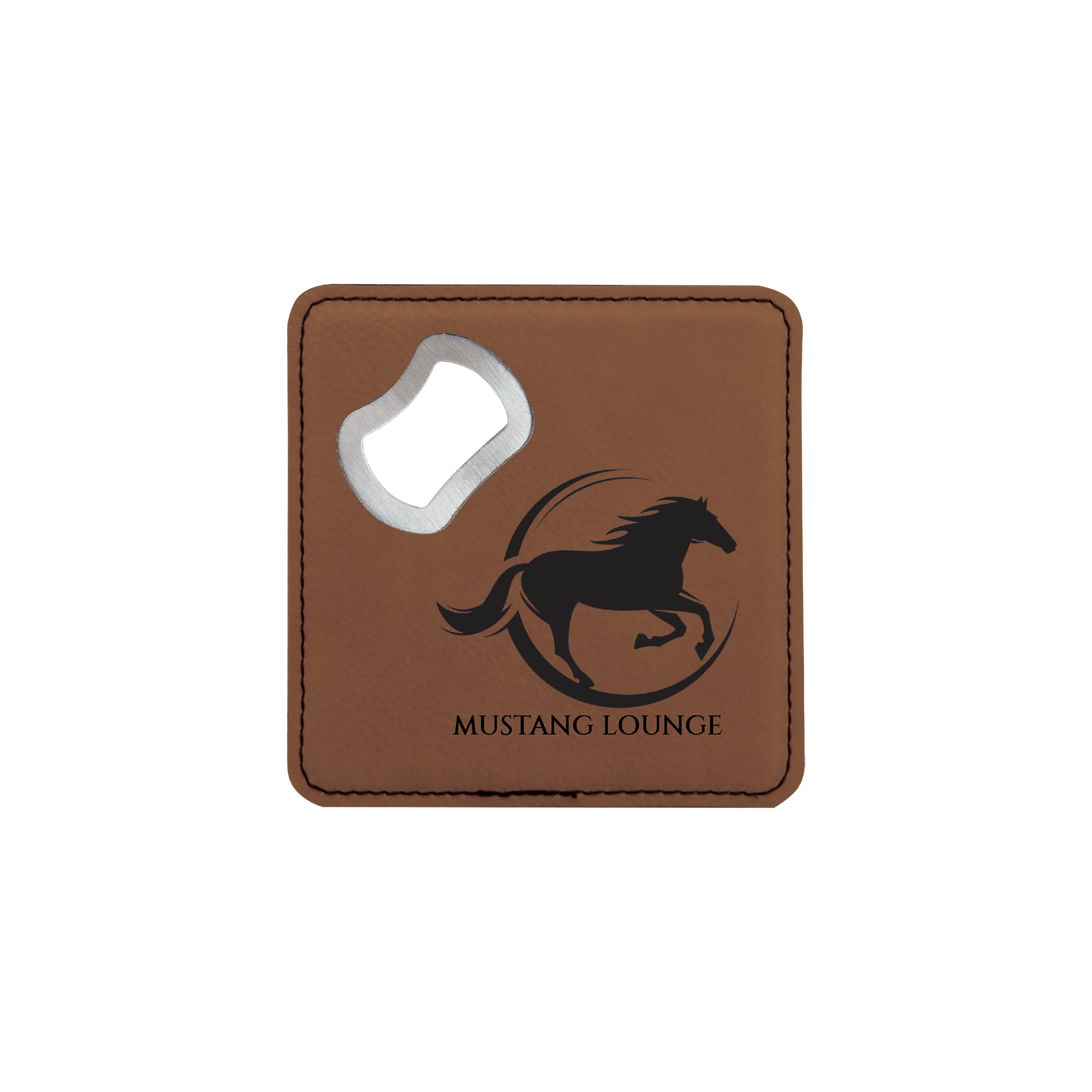 4" x 4" Square Bamboo Laserable Leatherette Coaster with Bottle Opener