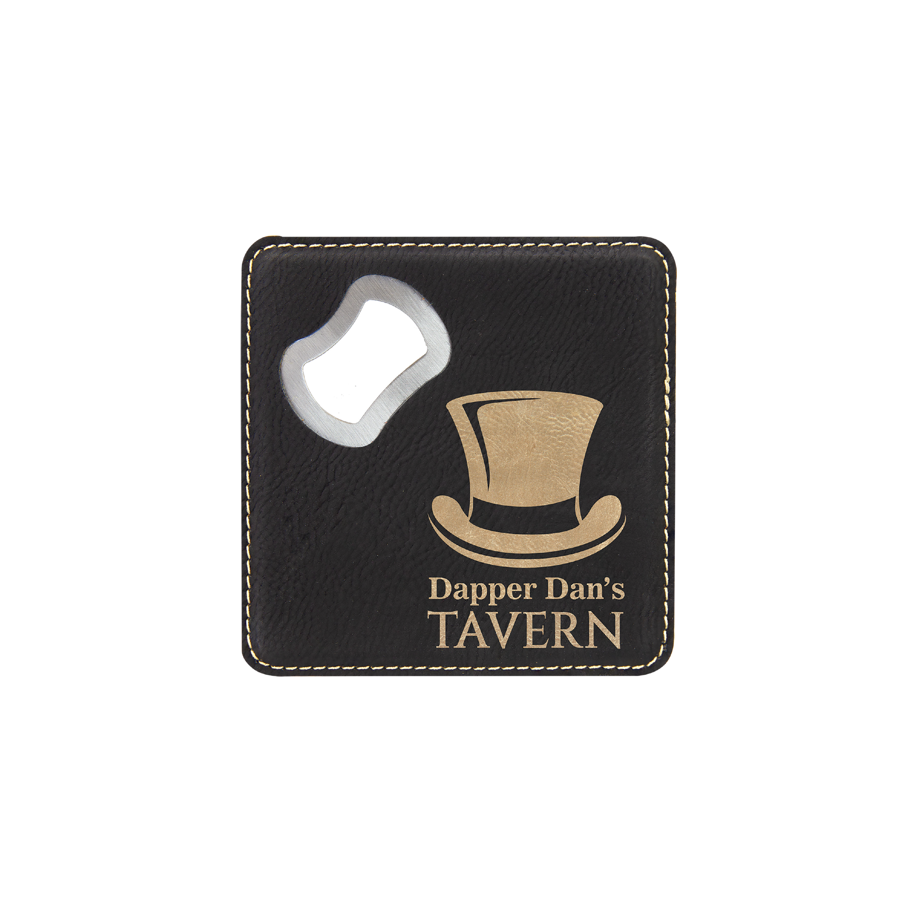 4" x 4" Square Bamboo Laserable Leatherette Coaster with Bottle Opener