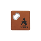 4" x 4" Square Bamboo Laserable Leatherette Coaster with Bottle Opener