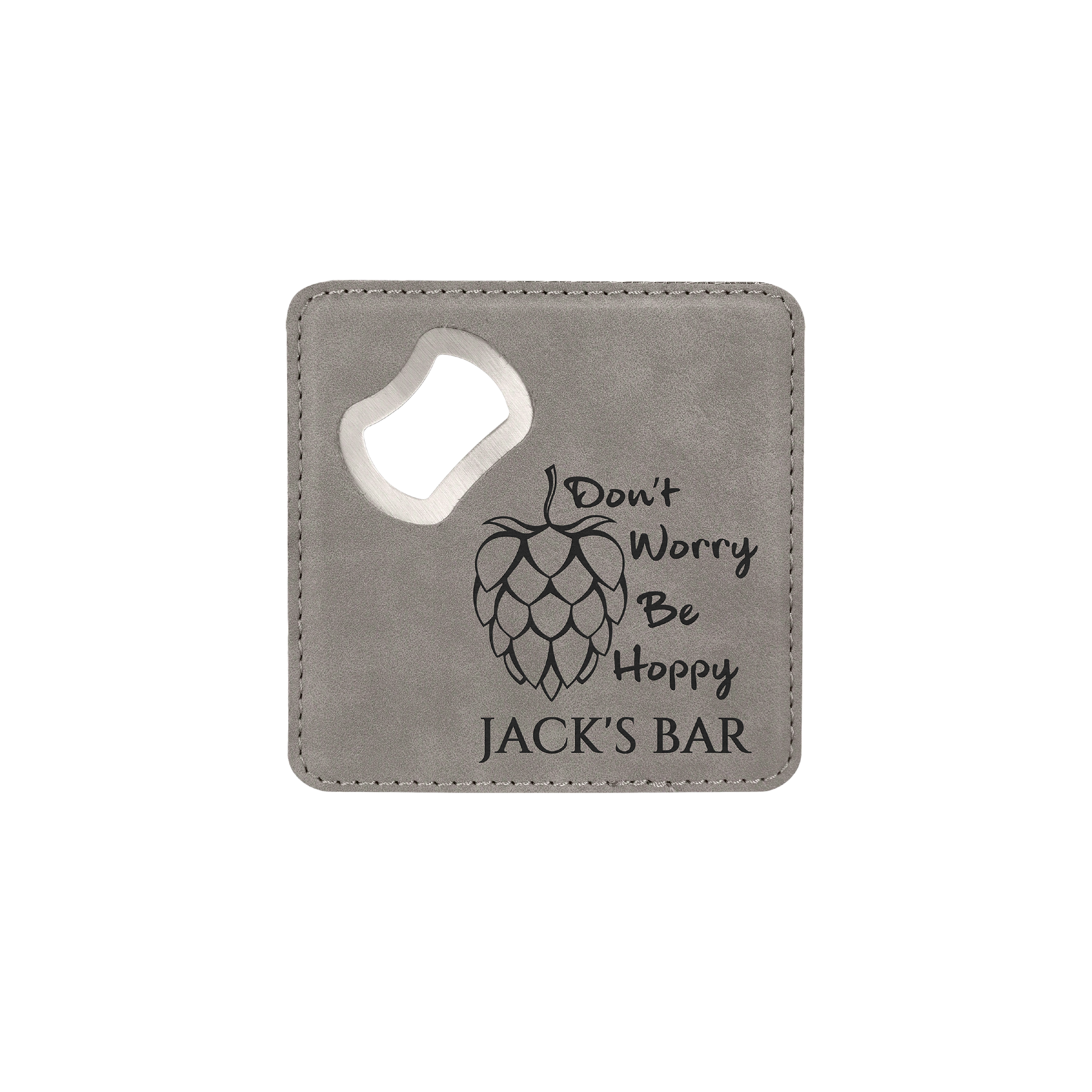 4" x 4" Square Bamboo Laserable Leatherette Coaster with Bottle Opener