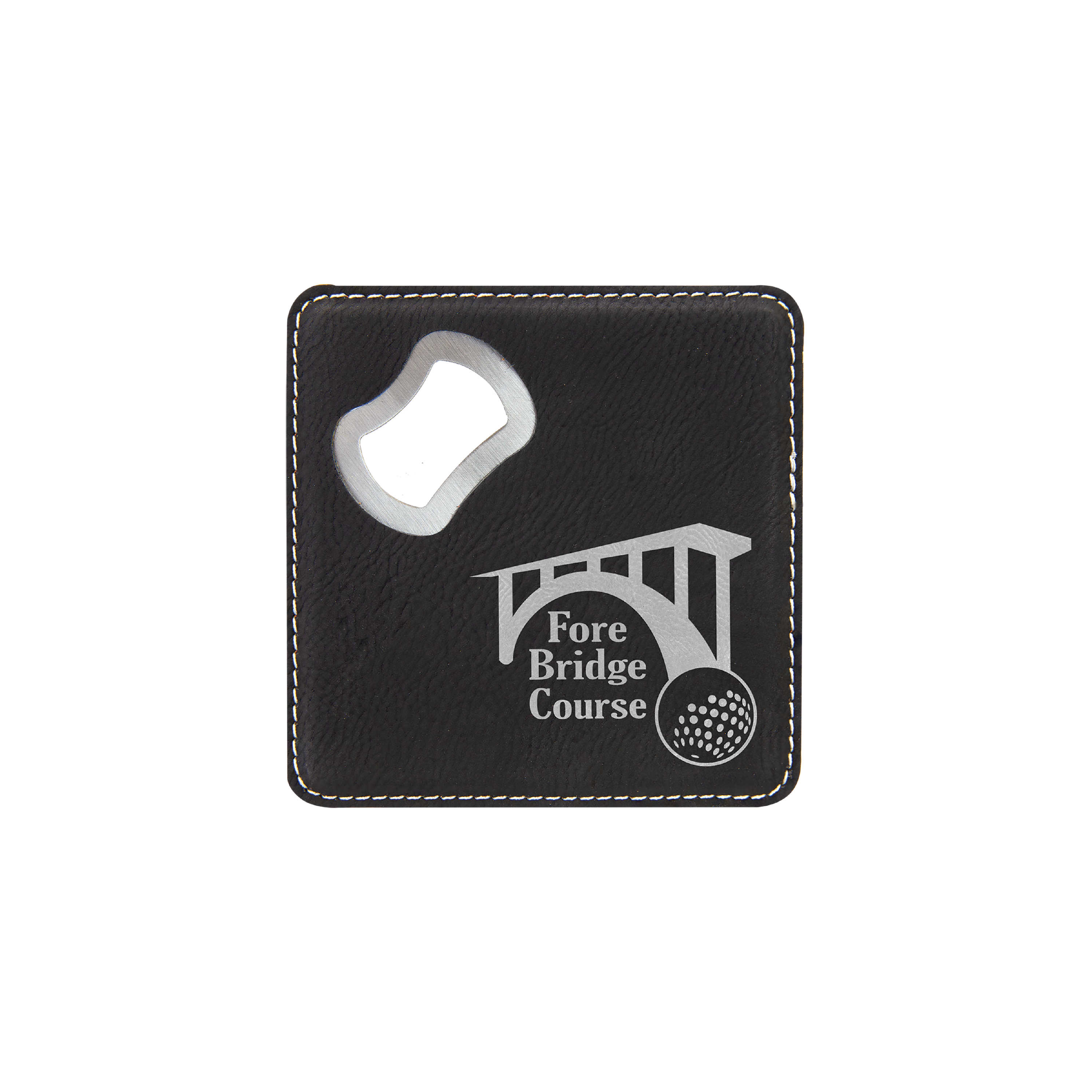 4" x 4" Square Bamboo Laserable Leatherette Coaster with Bottle Opener
