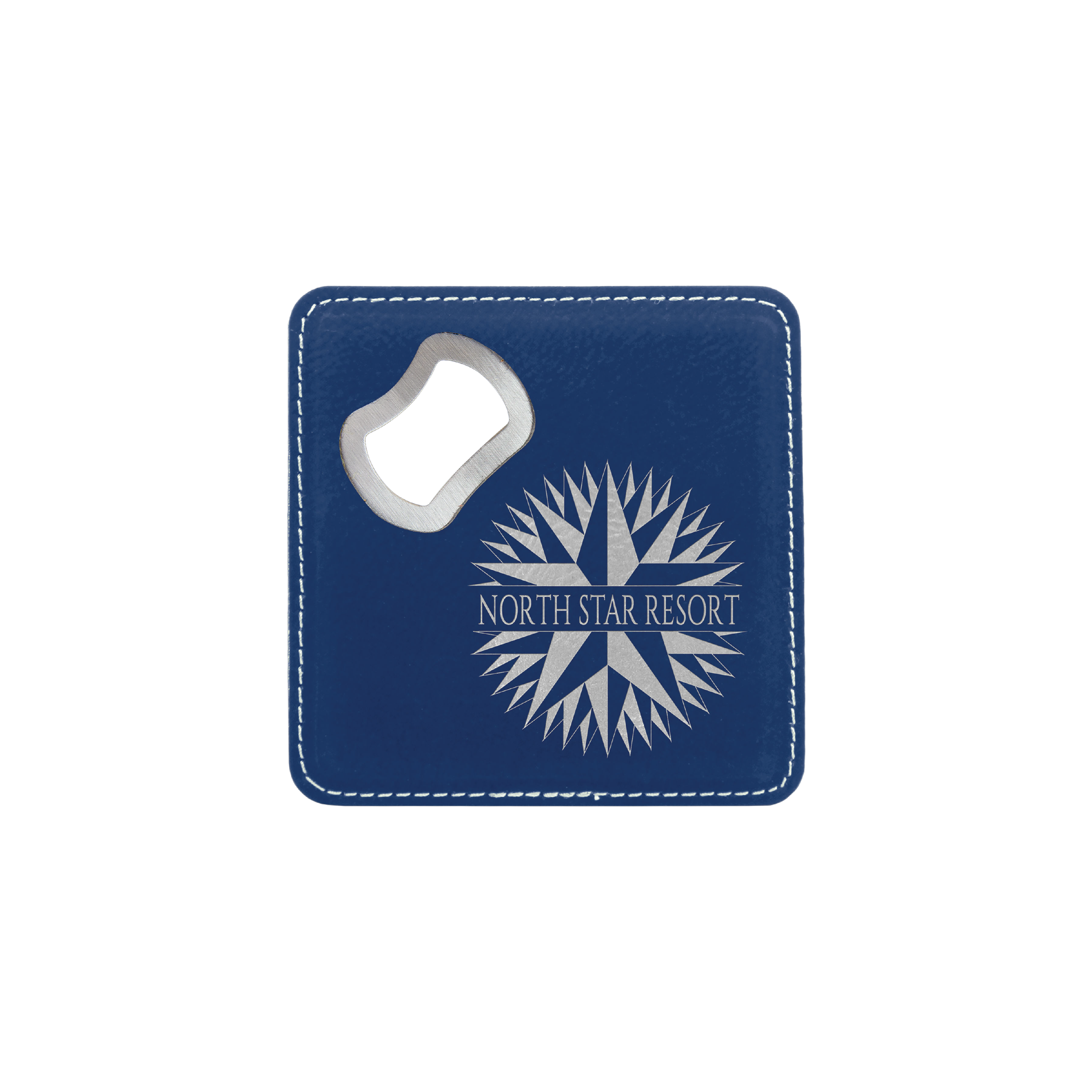 4" x 4" Square Bamboo Laserable Leatherette Coaster with Bottle Opener