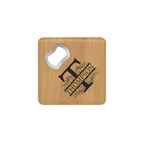 4" x 4" Square Bamboo Laserable Leatherette Coaster with Bottle Opener