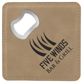 4" x 4" Square Bamboo Laserable Leatherette Coaster with Bottle Opener