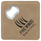 4" x 4" Square Bamboo Laserable Leatherette Coaster with Bottle Opener