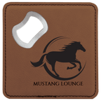 4" x 4" Square Bamboo Laserable Leatherette Coaster with Bottle Opener