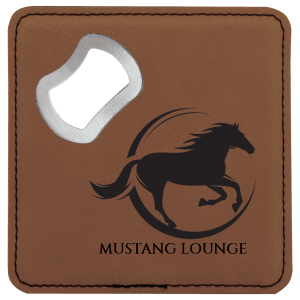 4" x 4" Square Bamboo Laserable Leatherette Coaster with Bottle Opener