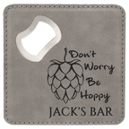 4" x 4" Square Bamboo Laserable Leatherette Coaster with Bottle Opener