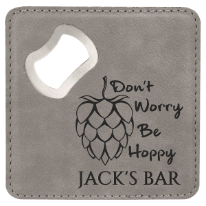 4" x 4" Square Bamboo Laserable Leatherette Coaster with Bottle Opener