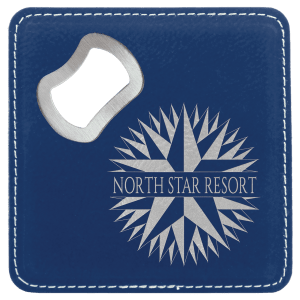 4" x 4" Square Bamboo Laserable Leatherette Coaster with Bottle Opener