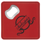 4" x 4" Square Bamboo Laserable Leatherette Coaster with Bottle Opener