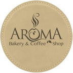 4" Round Bamboo Laserable Leatherette Coaster