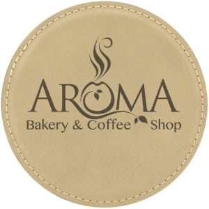 4" Round Bamboo Laserable Leatherette Coaster