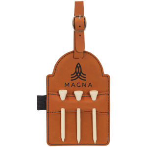 5" x 3 1/4" Bamboo Laserable Leatherette Golf Bag Tag with 3 Wooden Tees