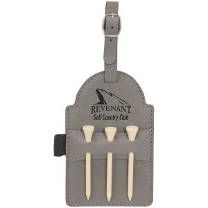 5" x 3 1/4" Bamboo Laserable Leatherette Golf Bag Tag with 3 Wooden Tees