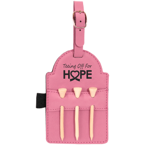 5" x 3 1/4" Bamboo Laserable Leatherette Golf Bag Tag with 3 Wooden Tees
