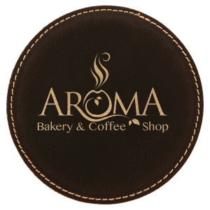 4" Round Bamboo Laserable Leatherette Coaster