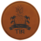 4" Round Bamboo Laserable Leatherette Coaster