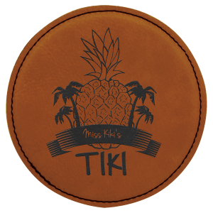 4" Round Bamboo Laserable Leatherette Coaster