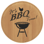 4" Round Bamboo Laserable Leatherette Coaster