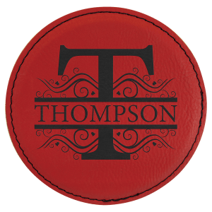 4" Round Bamboo Laserable Leatherette Coaster