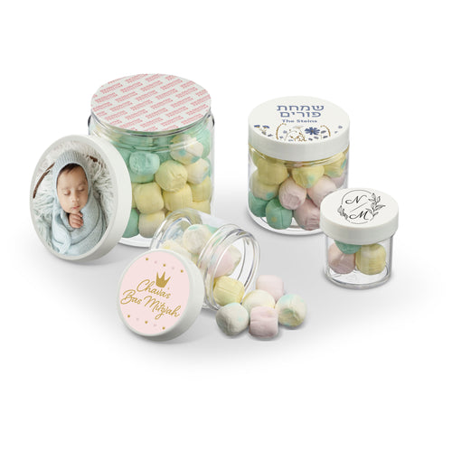 Custom logo printed on jars of after dinner mints for upscale events and corporate branding.